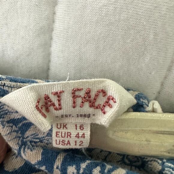 FAT FACE Womens Dress 12 Blue Tile Pattern Jersey Knit Casual Boho Summer Beach - Picture 5 of 10